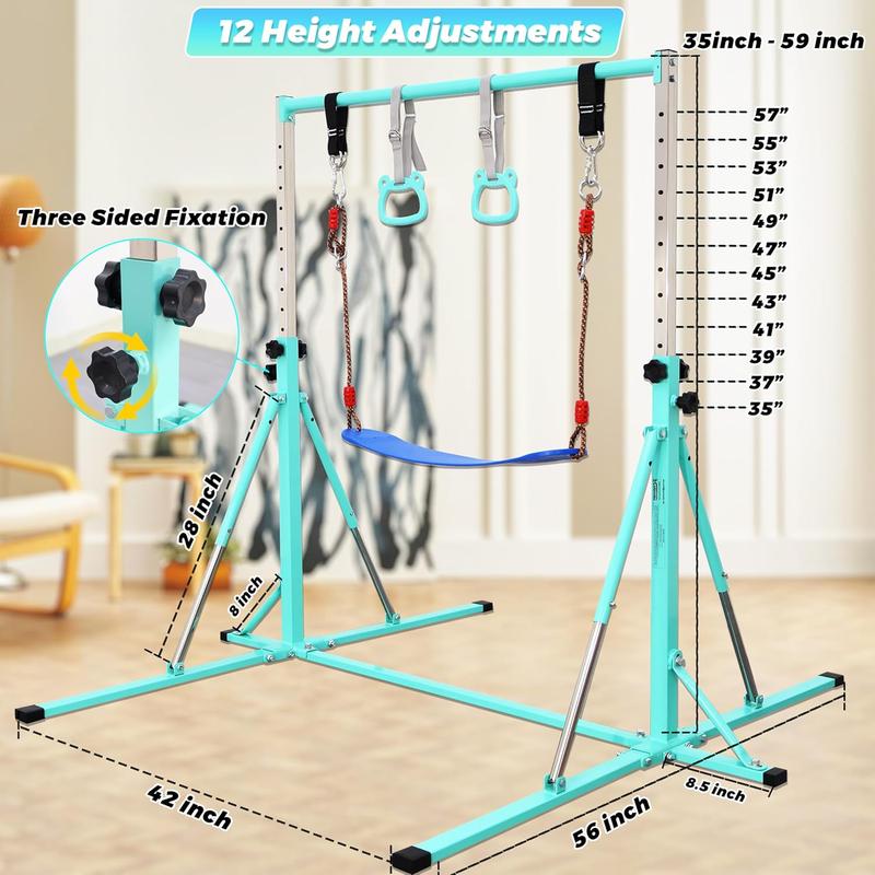 Foldable Gymnastics Bar,5FT Horizontal bar,Adjustable   bar for  Ages 3-15, Gymnastics bar,Triangle  Structure-Gym Equipment for
