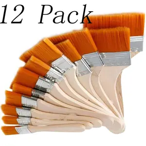 12 Pack Wooden Brush Set,Assorted Size Nylon Painting Brushes,Flat Art Paint Brushes,Versatile Artist Painting Tools,for DIY Craft