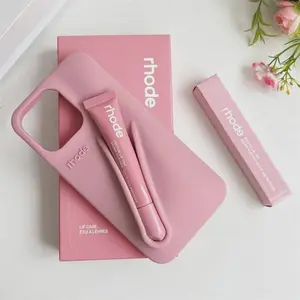 Rhode Lip Gloss Holder Phone Case for iPhone 17-11, Cute Aesthetic Silicone Cover with Lip Balm Slot, Protective Mobile Phone Case