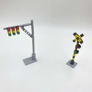 City Road Street View Traffic Signal Light, Road Traffic Light Sign, MOC Small Particle Building Blocks Road Sign Light Indicator Light Assembly Toy Model