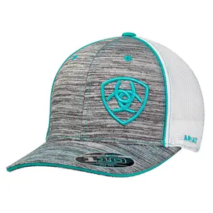 Ariat Unisex Heather Grey & Teal Logo Embroidered Mesh Back Snapback Hats