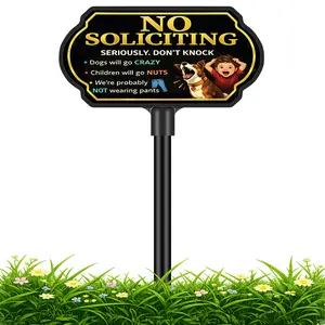 Funny No Soliciting Sign for House - 37" Tall Decorative Yard Sign with Stake, Weatherproof Aluminum & UV Protected, Easy Assembly Private Property Sign for Front Door, Porch & Garden - Black & Gold