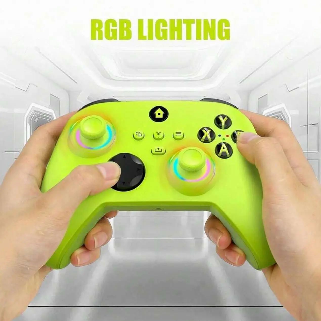 Wireless Game Controller with RGB LED Lighting, Programmable Buttons and 2.4GHz USB Wireless Adapter for PC and Compatible Devices