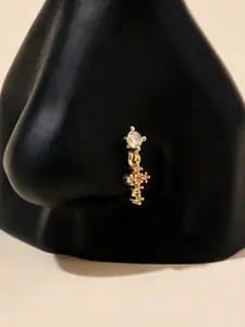 1pc L-Shaped Cubic Zirconia Lightning Dangle Cross Motif Nose Stud, Trendy Y2K Nose Piercing Jewelry for Women, Casual All-Season Accessory