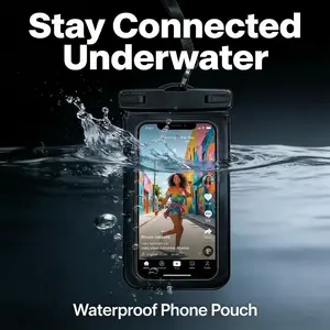 Waterproof Phone Pouch, 2 Ways to Wear: Neck Lanyard or Arm Strap, Touch Screen Dry Bag Case Fits Up to 7.0" Phones for Swimming, Surfing, Beach, Secure Lock, Black