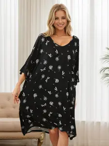 Plus Size Nightgowns for Women V-Neck Sleep Tshirts Dress Pjs Lounge Short Sleeves Sleepwear With Pocket Fit S-5XL Loungewear Soft Womenswear Comfortable DHJF230525