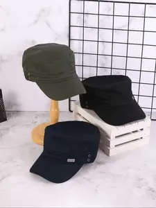 Summer New Iron Label Flat Top Military Cap, Breathable Lightweight Polyester Sun Hat for Outdoor Fashion, Versatile Duckbill Hat