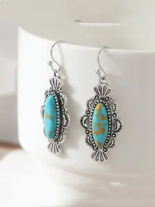 Vintage Hand-Carved Synthetic Turquoise Earrings, Artistic Women's Jewelry, Ethnic Style, Casual Daily Wear, All Seasons