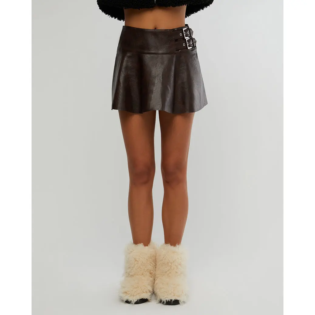 Vegan Leather Buckle Mini Skort