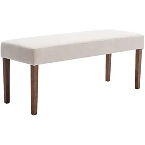 45.5" Linen Upholstered Dining Bench, French Vintage Rectangle Ottoman Entryway Bench with Natural Legs, End of Bed Bench for Bedroom Dining Room Hallway, Home hotel bed end bench lounge long bench
