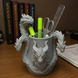 3D Printed Three-Headed Dragon Pen Holder - Monster Design Desk Organizer - Lightweight Office & Home Decoration - Compatible with Pens, Pencils, Markers - Perfect Gift for Dragon Lovers & Fantasy Fans