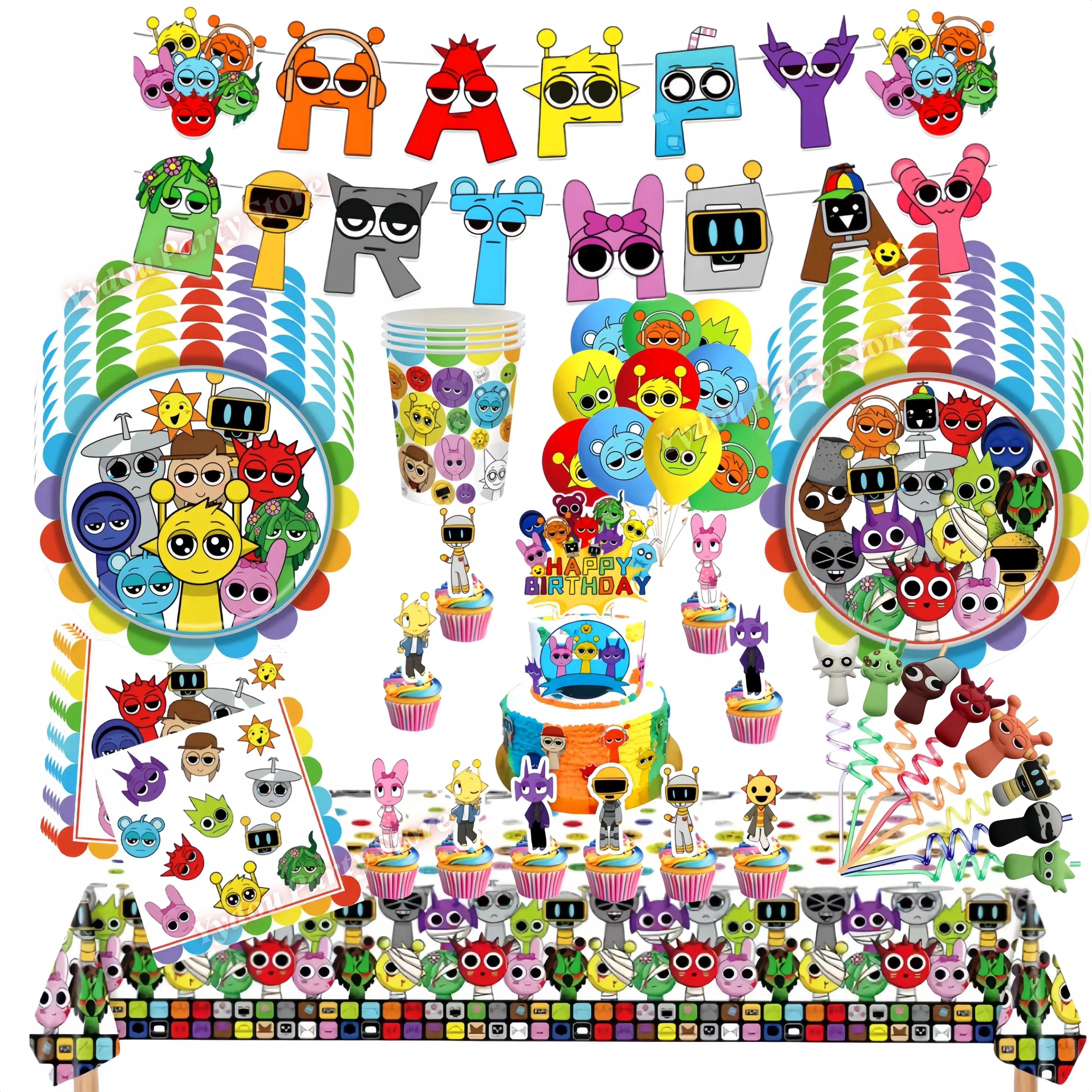 Sprunkis Theme Birthday Party supplies Hot Game Balloon Stickers Paper Cup Plate Banner for Kids Baby Shower Party favors gifts