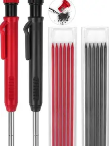 2 Pack Carpenter Pencils Mechanical Pencils with 12 Refills, Construction Pencils with Built-in Sharpener, Long Nib Deep Hole Pencil Marker, Heavy Duty Woodworking Pencil for Architect (2 Colors)
