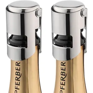 2 Pack Silver Stainless Steel Champagne Stoppers Prosecco Bottle Stopper Food Grade Silicone Reusable Leakproof Keep Fresh Cork Saver
