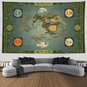 Avatar The Last Airbender Map Tapestry Colorful Wall Hanging Appa Decoration for Bedroom Beach Mat Witchcraft Wall Tapestry