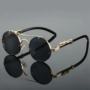 4-Pack Men's Retro Double Bridge Round Metal Sunglasses With Leopard Head Decor Vintage European And American Style Eyewear For Outdoor And Daily Wear