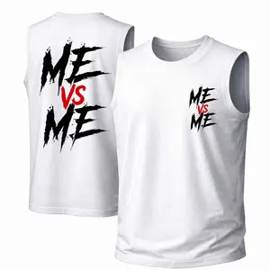 Men's Cotton Sleeveless Tank Top -Me Vs Me Printed Style. This Is A Casual Item Suitable For Both Men And Women, Especially Perfect For Spring And Summer; The Cool Print And Classic Crew Neck Cut