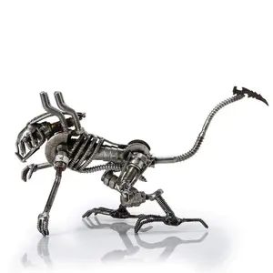 Alien Crouched Inspired Recycled Metal Sculpture