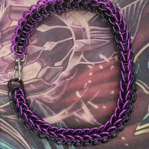 Unisex Bi-Color Small Chainmail Necklace - Adonized Aluminum Material - With Clasp