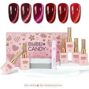 BUBU CANDY Chiyan Stream Cat Eye Gel Nail Polish Set, 6PCS 15ML Red Magnetic UV Gel with LED Lamp, Soak Off Gel for Home DIY Manicure #