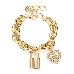 Fashion punk exaggerated chain love lock bracelet personality niche retro trend girls jewelry