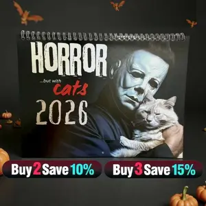 2026 Horror Cat Calendar - Funny Horror Movie Villains & Kittens Wall Planner - 12 Month Creepy Cute Home Decor & Gag Gift for Movie Lovers Humor