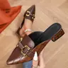 Women's Pointed Toe Mule Shoes with Buckle Strap, Open Back High-End Casual Work Shoes, Fashionable Slip-On Flats for Women Half Slipper Mules