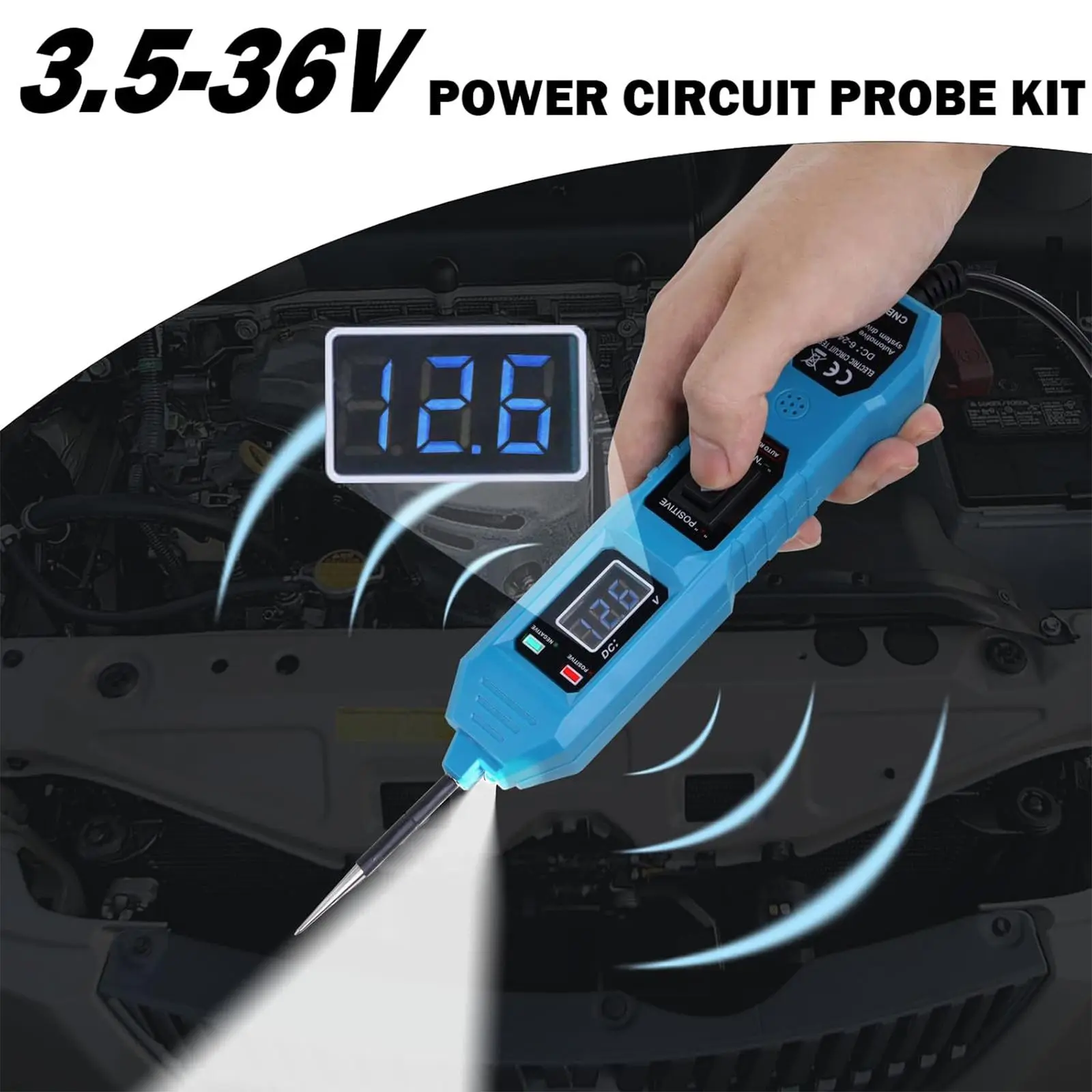 Power Circuit Probe Tester, 12V 24V Digital LCD Automotive Voltage Test Light, 15ft Cable Short Circuit Finder & Diagnostic Tool for Cars Trucks