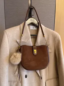 Vintage Matte Two-Layer Cowhide Half Round Saddle Bag for Women, Versatile Shoulder Crossbody Clutch Lock Closure Underarm Bag, Half Moon Bag