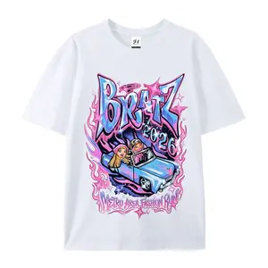 Bratz 2026 Metro Area Fashion Run Retro Y2K Graphic Cotton T-Shirt, Cute Pink Flame Oversized Outfit, Perfect Gift For Bratz Fans