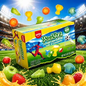 AMOS Peelerz Football Celebration Mix Gummy Candy, Peelable Soccer-Shaped Fruit Gummies, Strawberry/Orange/Raspberry/Green Apple Flavors, 8.47oz