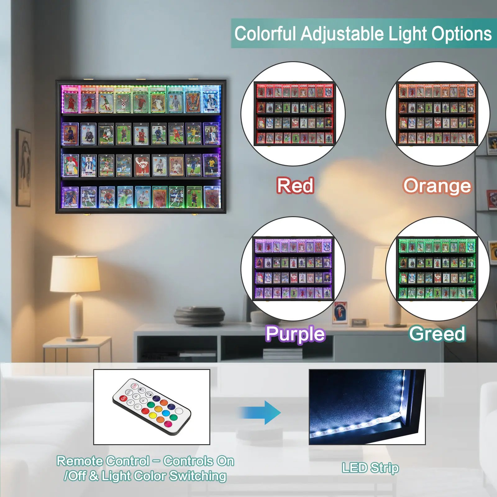 Graded TCG Display Case with LED - Lockable Trading Card Collector Wall Display  Holder for Baseball Basketball Football Hockey TCG Graded Cards Pokmon  Gathering YGO FAB FFTCG DBSCG DBS WS Cards -
