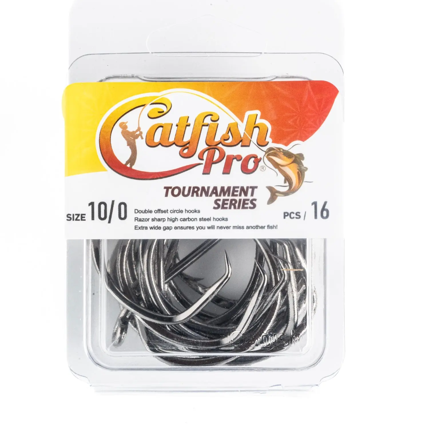 Catfish Pro Tournament Series 10/0 Double Offset Circle Hooks, High-Carbon Steel Catfish Hooks, 16-Count Value Pack, Size 10/0, Tournament Fishing, 16 Hooks
