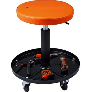 Adjustable Mechanics Rolling Creeper Seat Stool Tool Tray For Shop Garage Professional Workshop Mobile Rolling Stool With Storage Tray Ergonomic Padded Seat Sturdy Steel Frame Locking Casters Anti-Slip Wheels Wide Tool Tray