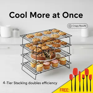 4 folding cooling racks, with 6 kinds of baking tools, including scrapers and oil brushes, suitable for making cookies, cakes, baking and cooking, can be stacked and easy to store, suitable for cooking and baking cooling racks, baking tools, gifts
