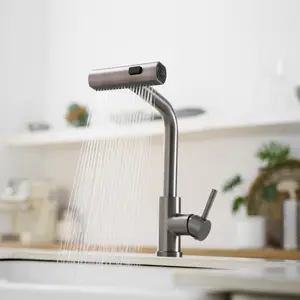 Stainless Steel 360° Rotation Pull-Down Kitchen Faucet - Minimalist High-Arc Spout, 3 Spray Modes, Single Handle, Effortless Hot & Cold Water Control, Flexible Retractable Hose for Kitchen Renovation (Brushed Nickel, Gun Grey Finishes),BradleyCole