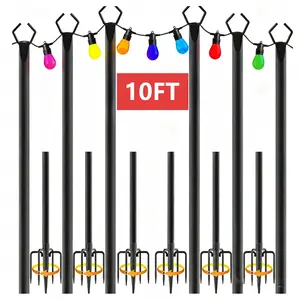 10Ft String Light Poles 6 Pack, Adjustable Outdoor Light Poles for String Lights, Outdoor Lighting Stand with Fork for Patio, Deck, Backyard, Garden, Party & Wedding