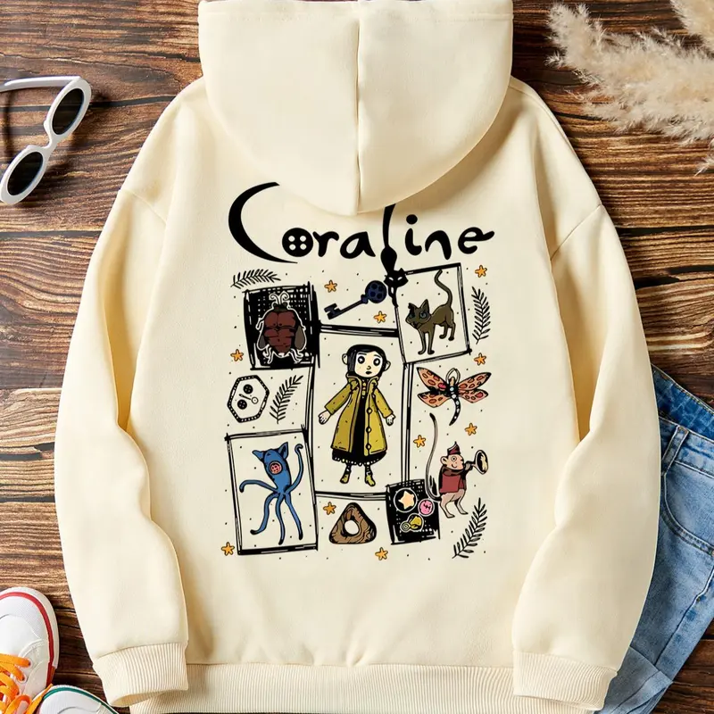 Women's Cartoon Graphic Print Hoodie, Casual Streetwear Pullover, Aesthetic Hoodie, Casual Pullover Hoodies, Casual Cute Trendy Comfy Long Sleeve Hooded Sweatshirt for Fall & Winter, Women's Clothes for Daily Wear