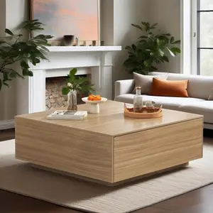 43"/47" Modern Square Coffee Table With 2 Drawers, Large Square Center Table, Wood Coffee Table For Living Room 43"/47" Modern Square Coffee Table With 2 Drawers, Large Square Center Table, Wood Coffee Table For Living Room