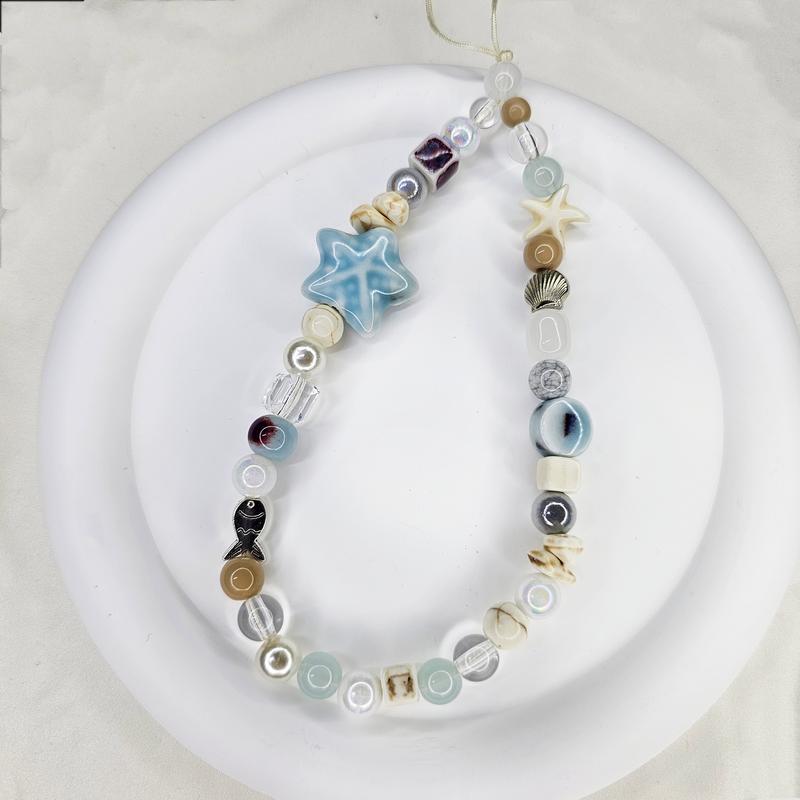 Blue Sea Star and Sea Shell Cute Phone Chain Phone Charm Phone Accessories Decorative Strap Beach Smartphone Cellphone