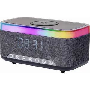 Gembird DAC-SPKBT-QC15-BK Digital alarm clock with speaker wireless charging function Black/Grey (DAC-SPKBT-QC15-BK)