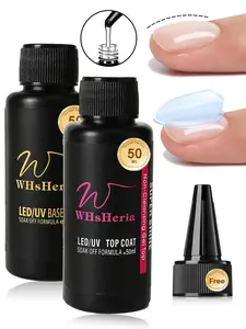 50ML 1.69 Fl.Oz Gel Top Coat and Base Coat Set - No Wipe Shine Finish Soak Off Base Top Coat Long Lasting for Gel Nail Polish, LED UV Lamp Need, Salon Quality Nail Manicure Gifts,nail art refill
