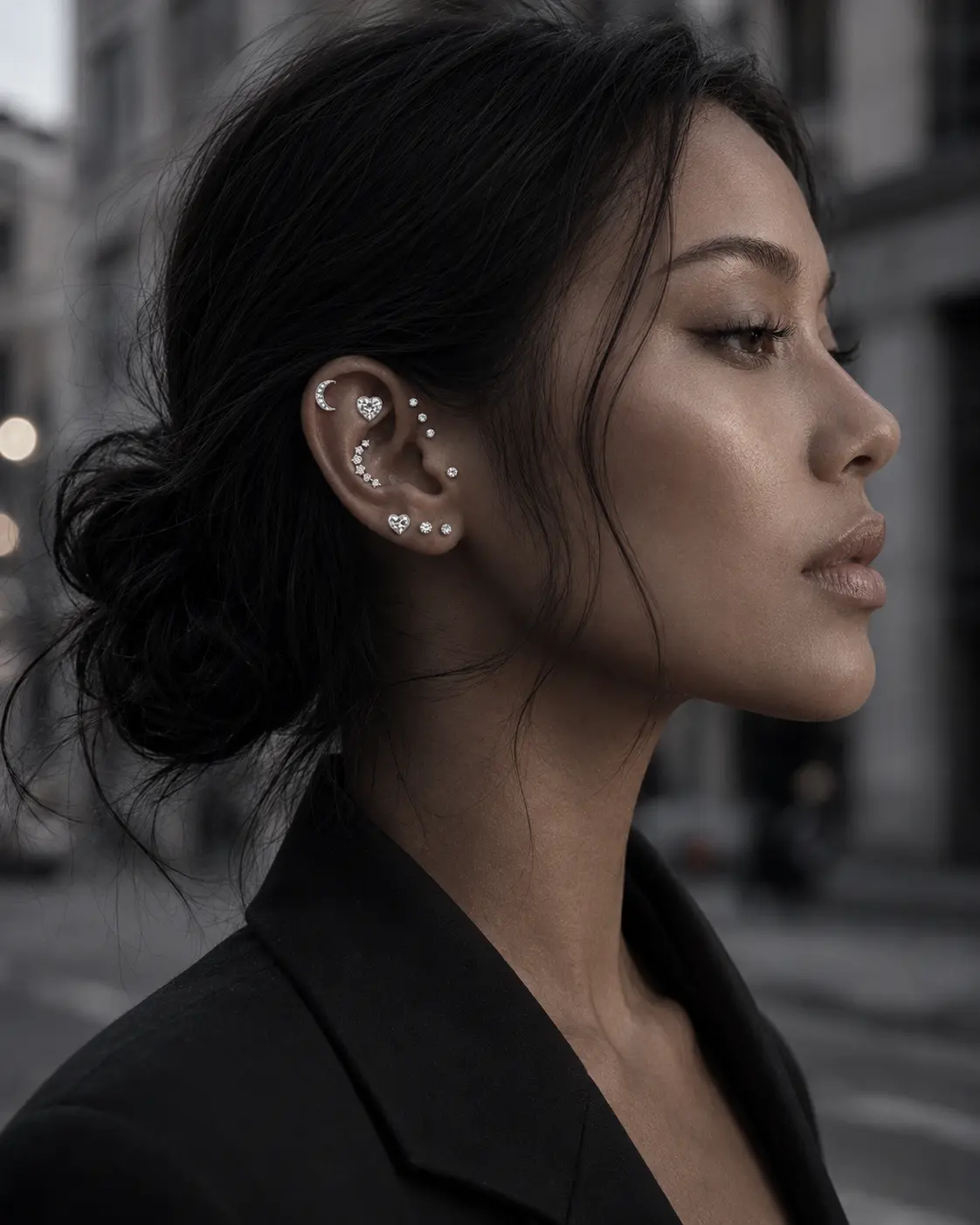 Northstar Goods Selene Celestial Pavé Diamond Stud, 14kt White Gold 6mm Unisex Flatback Cartilage Piercing