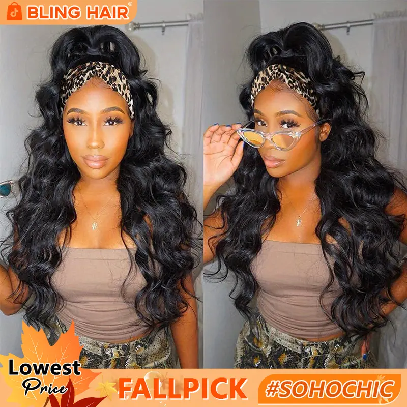 Bling Hair Headband Wig Body Wave Human Hair Wigs Glueless Brazilian Remy Human Hair 150% Density Full Machine Made Easy to Wear #TikTokShopBackToSchool