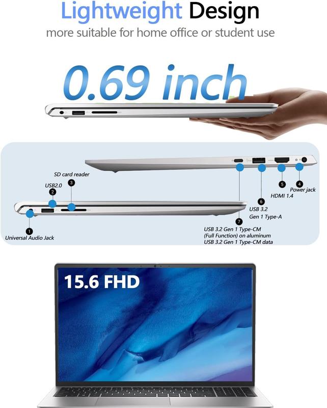 Dell DC15250 15.6 Laptop | FHD IPS Anti-Glare Display 120Hz |  Intel 10-Core i7-1355U | Up to 64 GB RAM, 2 TB SSD |  Backlit KB |  Webcam | Finger Print |  Wi-Fi 6 |  Windows 11 Pro | w/Accessories