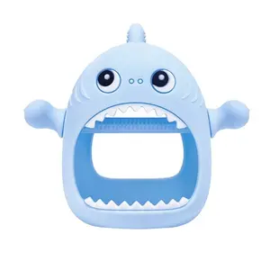 baby teether mitten with cute shape, baby chew toy,easy-grop silicone chew toy with stem handle, food grade bpa-fee teething toy for babies,soft chewable, safe anti-choking design, fidget baby sensory toy
