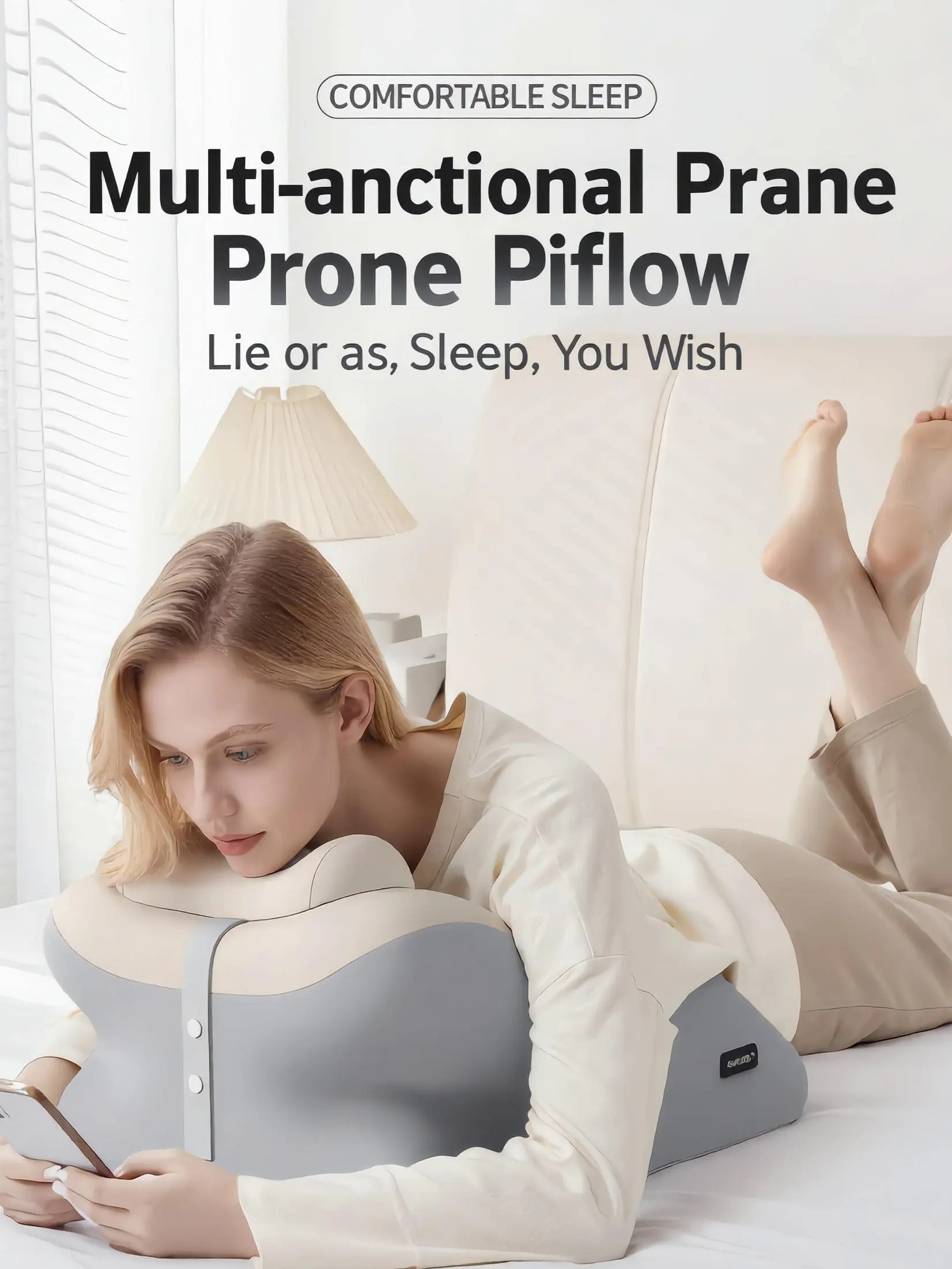 Stomach Sleeping Pillow, Ergonomic Reading Pillow, Alleviate Neck and Waist Fatigue, Reduce Body Pressure and Chest Discomfort, Made of Cooling Fabric, Perfect for Face-Down Rest, Long Time Phone Scrolling
