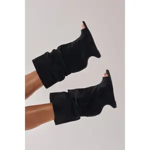 AZALEA WANG MARIN BLACK FAUX SUEDE WEDGE BOOTIE