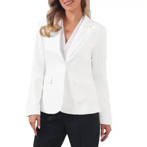 INSPIRE CHIC Women's Pinstripe Notched Lapel One-Button Office Workwear Suit Jacket Blazer Small White