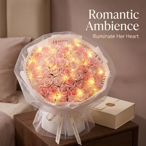*52 Roses Soap Flower Bouquet with LED Lights - Eternal Love Gift for Her soap flower bouquet valentine's day gift anniversary gift for girlfriend preserved like rose bouquet long lasting rose bouquet